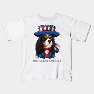 Cavalier King Charles Spaniel Dog Bless America Kids T-Shirt